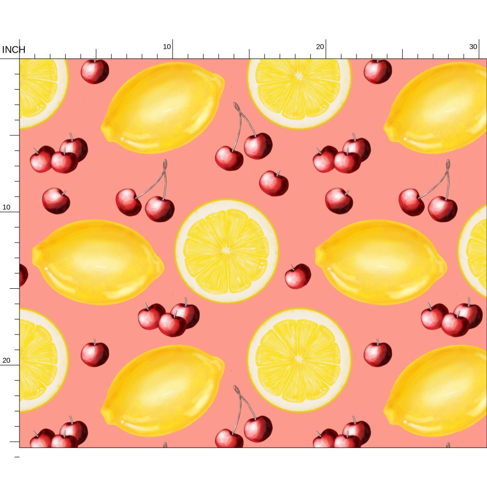 Repeat Pattern Fabric, “Cherry Lemonade”